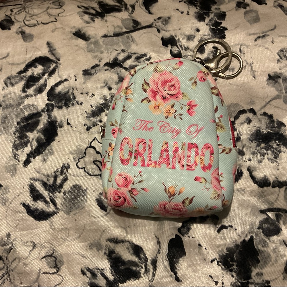 Robin Ruth Mint Floral Mini Backpack Keychain with Pink Roses - Picture 3 of 3